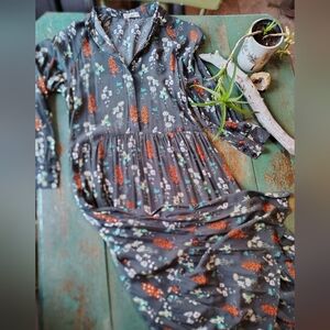 NATURAL LIFE Black Dress with Orange and White Floral Design